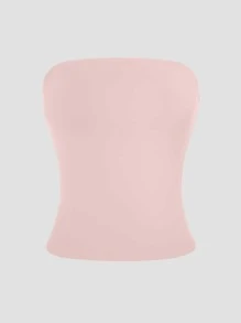 XLLAIS Sexy Strapless Basic Camisole, Fashionable Solid Color Elastic Fitted Tube Top, Suitable For Women All Seasons - Baby Pink - View 7