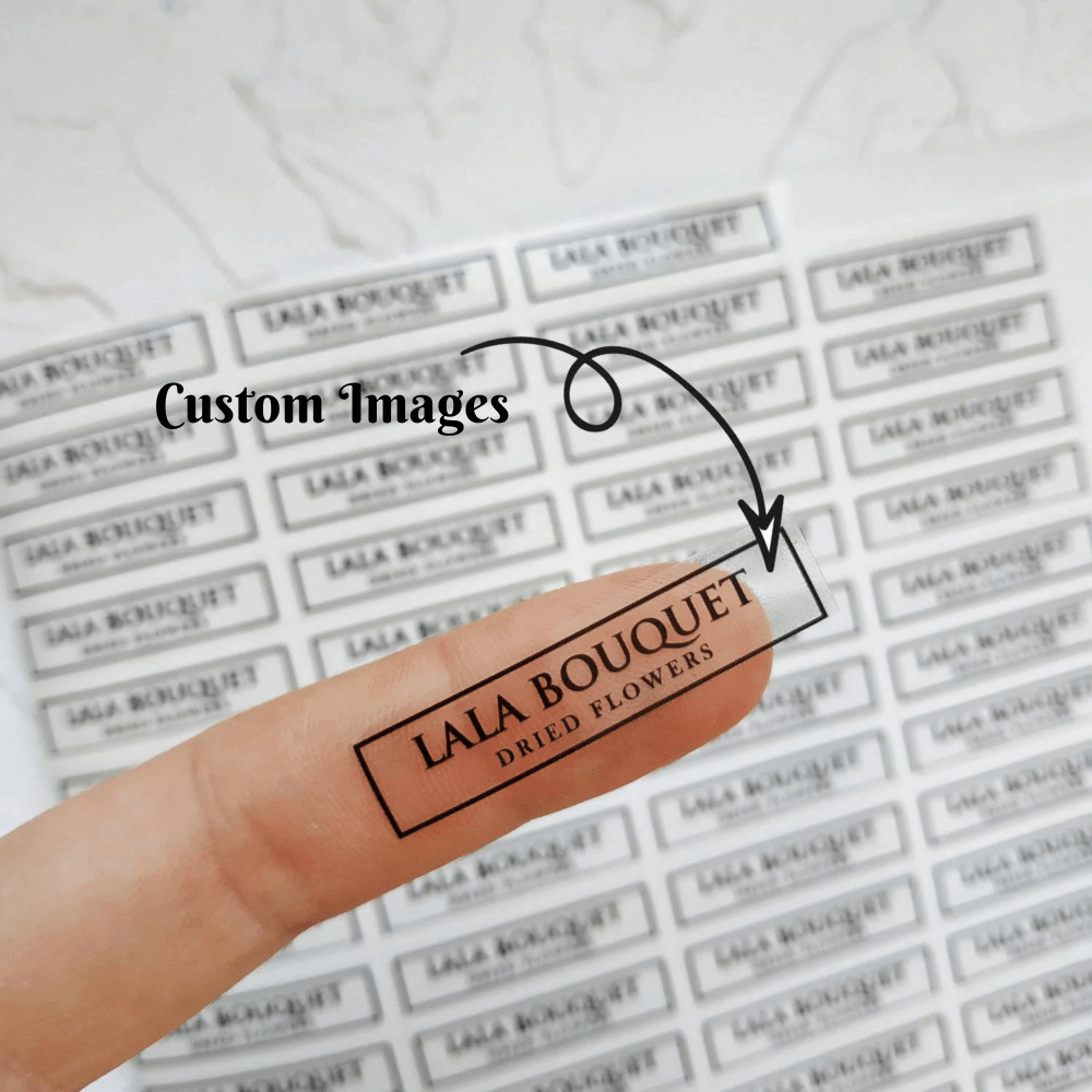 100 piezas de etiquetas adhesivas personalizadas de forma asimétrica de 1,0-2,0 pulgadas, transparentes, para embalaje de productos personalizables, decoración de regalos de boda y vacaciones - Extranjero - Añade 1