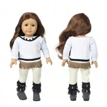 16-18 英寸重生婴儿娃娃衣服，2 件套白色流苏上衣和黑色流苏裤子，娃娃服装配饰礼物（不含娃娃） - 彩色 - 查看 4