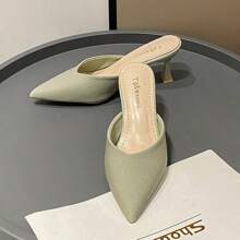 時尚綠色高跟鞋適用於極簡風格尖頭酒杯高跟穆勒鞋 - 綠色 - 查看 10