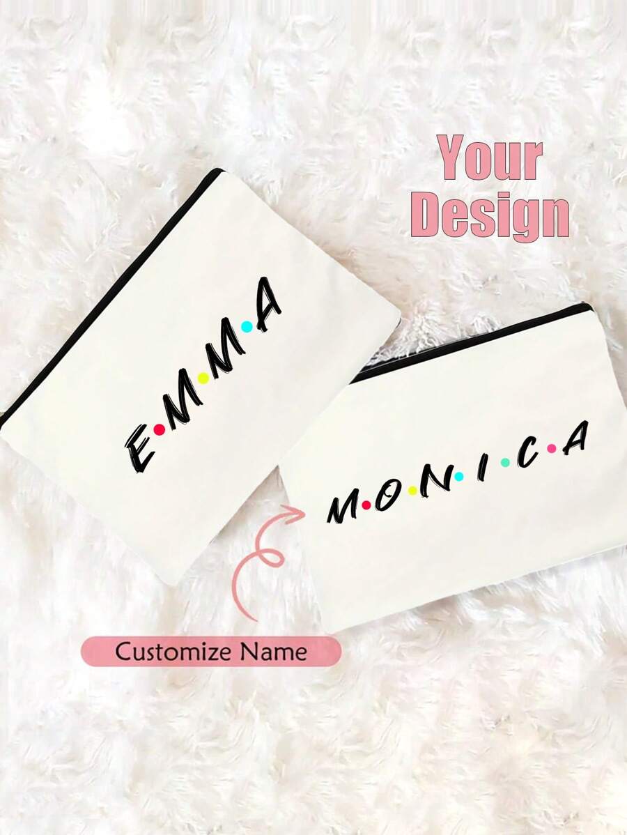 个性化名字化妆包，朋友主题，生日礼物，新娘送礼会礼物，单身派对礼物，准新娘礼物，婚礼礼物，订婚礼物，伴娘礼物，化妆包，旅行洗漱包，化妆袋，送给她的生日礼物，母亲节礼物，拉链零食袋，铅笔盒，结婚礼物 - 白色 - 查看 1