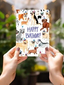 1 Stück süßer Hunde-Muster Geburtstagskarte für Hundeliebhaber, geeignet für Familie, Partner, Freunde und Kollegen (mit zufälligem Stil, bunte Umschläge), Schulbedarf