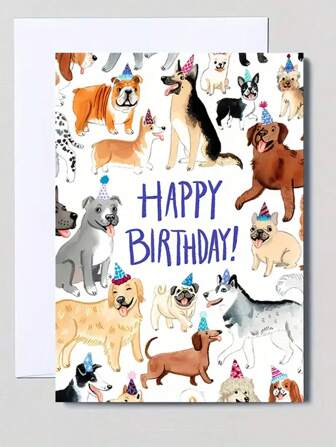 1 件可爱狗狗图案生日贺卡，适合爱狗人士，适合家人、伴侣、朋友和同事（附带随机款式、彩色信封）、返校、学校用品