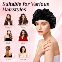 Juego de 4 piezas para el cuidado del cabello rizado: 1 gorro de satén ajustable con cordón - apto para mujeres y hombres, protege el cabello contra el encrespamiento y la rotura; 3 rizadores de cabello sin calor, palitos de peinado DIY aptos para todo tipo de cabello