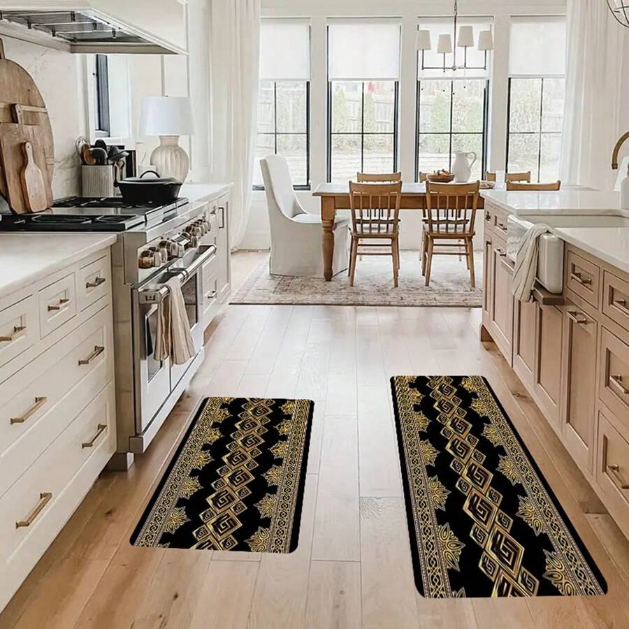 1/2 tấm thảm nhà bếp theo chủ đề Bohemian, thảm trải sàn họa tiết hình học sang trọng màu vàng, thảm polyester bền chống trượt, có thể giặt bằng máy, hoàn hảo cho phòng khách, phòng ngủ, nhà bếp, v.v. - Đồ trang trí nhà đa năng - Nhiều màu - Xem 1