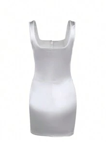 Sexy, aansluitende, mouwloze bodyconjurk met vierkante hals voor dames in de lente, schattige en schattige mini-cocktailjurk voor gala, verjaardagsfeestje, afstuderen