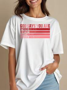 Oversized Style For Women, God Say You Are Strong Worthy Tshirt, Romantic Love Talk Tee, A Gift For A Loved, Christian Valentine Tshirt, Loose Type Shirt For Women, Perfect For Holiday Parties Or Gift Giving, Soft And Comfortable - 白色 - 查看 2