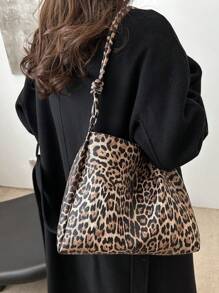 High-End Fashionable PU Leather Tote Bag, Luxurious Design - Brown - View 5