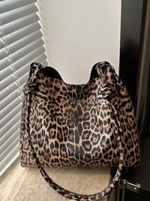 High-End Fashionable PU Leather Tote Bag, Luxurious Design - Brown - View 2