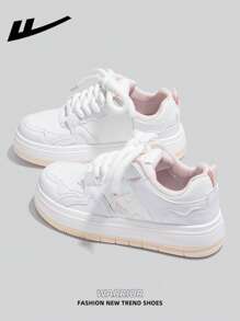 1 Pair WARRIOR Women's White Lace-Up Skate Shoes, Soft Sole Casual Low-Top Outdoor Flat Sneakers For Autumn, Versatile Fashion Comfortable Canvas Trainers, Street Style Athletic Shoes - Beige - View 5