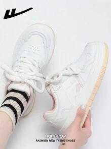 1 Pair WARRIOR Women's White Lace-Up Skate Shoes, Soft Sole Casual Low-Top Outdoor Flat Sneakers For Autumn, Versatile Fashion Comfortable Canvas Trainers, Street Style Athletic Shoes - Beige - View 7