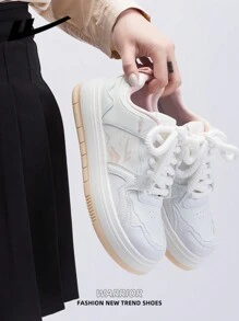 1 Pair WARRIOR Women's White Lace-Up Skate Shoes, Soft Sole Casual Low-Top Outdoor Flat Sneakers For Autumn, Versatile Fashion Comfortable Canvas Trainers, Street Style Athletic Shoes - Beige - View 8