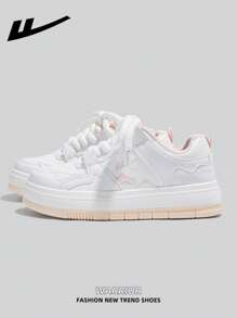 1 Pair WARRIOR Women's White Lace-Up Skate Shoes, Soft Sole Casual Low-Top Outdoor Flat Sneakers For Autumn, Versatile Fashion Comfortable Canvas Trainers, Street Style Athletic Shoes - Beige - View 2