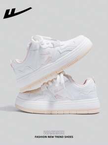 1 Pair WARRIOR Women's White Lace-Up Skate Shoes, Soft Sole Casual Low-Top Outdoor Flat Sneakers For Autumn, Versatile Fashion Comfortable Canvas Trainers, Street Style Athletic Shoes - Beige - View 1