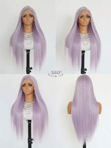 SALLYWELL 24英寸紫色蕾丝前假发，长直合成蕾丝前假发，无需胶水，自然预拔发际线
