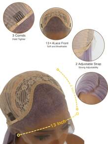 SALLYWELL 24英寸紫色蕾丝前假发，长直合成蕾丝前假发，无需胶水，自然预拔发际线