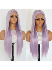 SALLYWELL 24英寸紫色蕾丝前假发，长直合成蕾丝前假发，无需胶水，自然预拔发际线