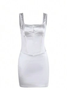 Sexy, aansluitende, mouwloze bodyconjurk met vierkante hals voor dames in de lente, schattige en schattige mini-cocktailjurk voor gala, verjaardagsfeestje, afstuderen