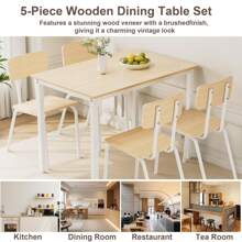 PAPROOS Dining Table Set For 4, 5 Piece Dining Room Set With 4 Wood Chairs, Farmhouse Rectangle Wood Kitchen Table Set For Breakfast Nook, Small Places, Restaurant, Natural - 1 - View 6