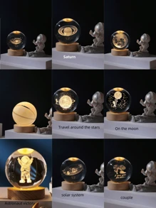 1 pezzo di lampada notturna sfera di cristallo USB incisa al laser in 3D, sfera di vetro con base illuminata, ornamento da tavolo per la decorazione della casa