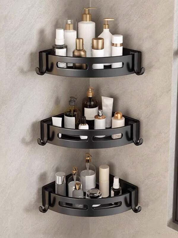 1 pieza Estantería de pared de baño de acero inoxidable (diseño de ganchos aleatorios)