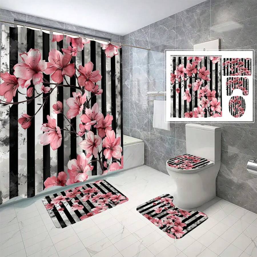Riyidecor - Cortina De Ducha De Flores Florales Para Decoración De Baño