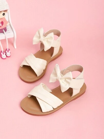 女童杏色可爱蝴蝶结日常时尚平底凉鞋儿童休闲公主沙滩鞋春夏