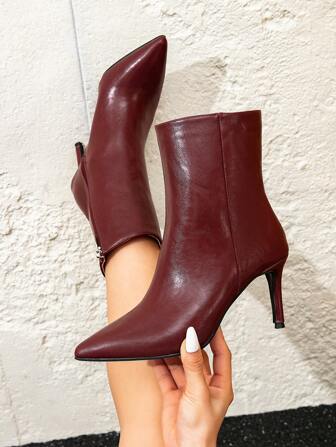 Shorts a juego, botas de moda para mujer, botines de punta hacia arriba de color burdeos, botas de tacón alto, botas de invierno para mujer, botines blancos, botas de tacón alto rojas, botas para fiesta/boda, botines de tobillos burdeos, botas de punta estrecha y tacón fino