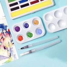 3/8pcs Reusable Painting Palette, 6-Well Rectangular Watercolor Paint Tray, Oil Paint Mixing Trays - Multicolor - View 5