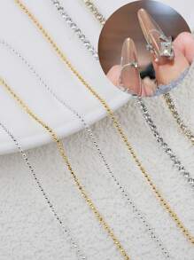 Catene di lunga 100 cm di lusso con cristalli scintillanti e strass, art nail in metallo steel con glitter argentati di 1,5 mm, decorazione fai da te per manicure francese elegante, formine a cuore e rettangolari, senza odore, accessori arte di unghie per donne e ragazze