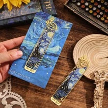 1pc Metal Hollow Bookmarks Clip ,Golden Hollow Bulk Bookmark Van Gogh Oil Painting Theme Book Mark Bookmarks Art Aesthetic Window Shapes Back To School For Book Lovers Writers Readers Reading School & Office Work - one-size - View 7