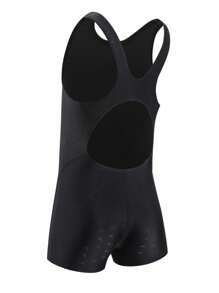 Tween Girl Elegant Minimalist Basic Backless Swimsuit For Swimming Pool, Seaside, Beach - Black - View 5