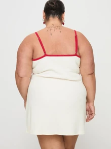 Women Plus Size Heart Bow Print Spaghetti Strap Sleeveless Cami Dresses - White - View 8