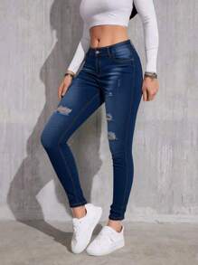 High Waisted Skinny Denim Pants With Pockets -ZANA