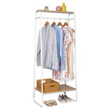 Clothes Rack With Wood Shelf, Freestanding Clothing Rack,Garment Rack, Standing Metal Sturdy Clothing Rack, White - White - View 5