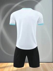 Tween Boy Children's Customized Soccer Training Running Suit, Soccer/American Soccer/Basketball, Customizable Logo, Numerical And Textual Content - White - View 4