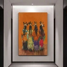 Four Native American Women In Bright Dresses, Canvas  Art, Arts & Crafts-Framed, Material: Canvas