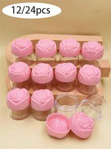 12/24pcs Plastic Cosmetic Cream Containers Empty Round Clear Jars With Rose Lids Reuse Empty Cream Jar Mini Cosmetic Containers For Cream, Lotion, Plastic Cosmetic Container Jars, Empty Facial Cream Containers, Cream Travel Containers 20g - Multicolor - View 1