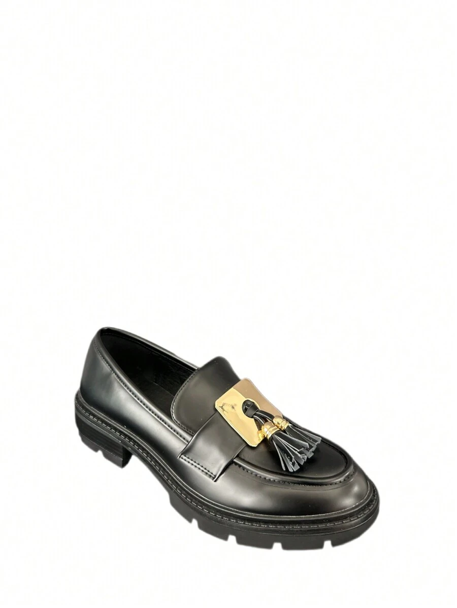 Women's Slip-On Loafers With Patchwork & Tassel Design, Fashionable For Everyday Wear - Black - View 1