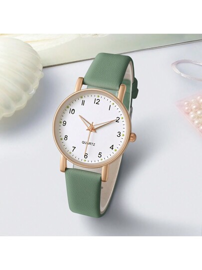 1pc Leather Quartz Wristwatch, Women