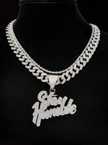 1pc Fashionable "Stay Humble" Letter Shaped Pendant Necklace, Unisex Hip Hop Vintage Necklace, Suitable For Party Or Daily Wear, 2 Chain Styles Available - Silver - View 2