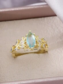 1 件女士个性化奢华嵌入式绿色合成方晶锆石永恒结婚戒指 - 铜材质时尚豪华成人珠宝 - 求婚 - 订婚 - 周年纪念礼物 - 母亲节礼物 - 派对活动 - 金色 - 查看 8