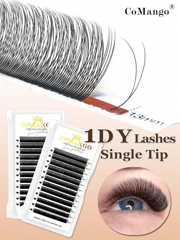 CoMango 12 filas de pestañas postizas en forma de C, nueva extensión de pestañas 2D voluminosa de 0.07MM ultra fina, extensión de pestañas ligera de abanico premontada 1D YY