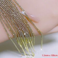 Catene di lunga 100 cm di lusso con cristalli scintillanti e strass, art nail in metallo steel con glitter argentati di 1,5 mm, decorazione fai da te per manicure francese elegante, formine a cuore e rettangolari, senza odore, accessori arte di unghie per donne e ragazze