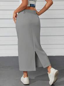 Modern High Waist Women's Maxi Skirt - Xám - Xem 4