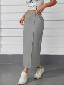 Modern High Waist Women's Maxi Skirt - Xám - Xem 5