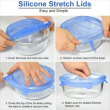 6 piezas Tapas de silicona reutilizables y extensibles, cubiertas de sellado hermético para tazones, latas y almacenamiento de cocina, fáciles de limpiar - Multicolor - Ver 4