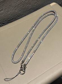 Silver Luxury Crystal-Studded Long Lanyard Necklace, Bling Diamond Decor Crossbody Phone Strap, High-End Fashion Bag Chain For Women Gifts For Mother, Family, Friends, Birthday, Holiday Phone Charm, Phone Chain - Crossbody Strap - View 7