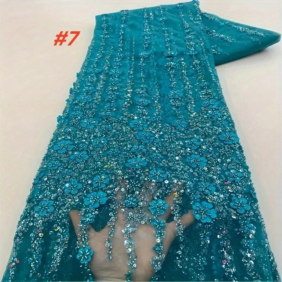African Sequins Mesh Lace Fabric 2025 High Quality Embroidery Beaded Nigerian French Tulle Lace Material For Wedding Dress Sewing - Multicolor - View 1