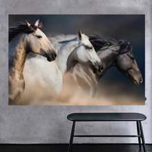 Running Horses Wall Art Rocking Horse Decor Farmhouse Wall Art Gifts For Horse Lovers Canvas Painting Wall Art Wooden Frame Decoration, Direct Hanging, Perfect For Home Office Bedroom Living Room Wall Decoration